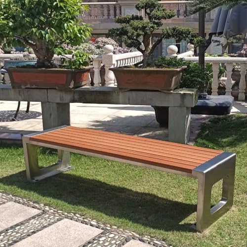 Outdoor Bench with Wooden seat and Stainless Steel Legs, Capable of Supporting 1000kg, Suitable for Stations, Parks, courtyards, and Streets Yellow - Loop-Shaped 150cm