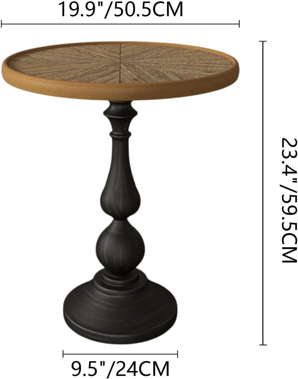 Vintage Round Accent Table with Carved Wood Detailing and Black Pedestal Base, 19.9” Diameter, 23.4” Height - Ideal for Living Room or Entryway Decor