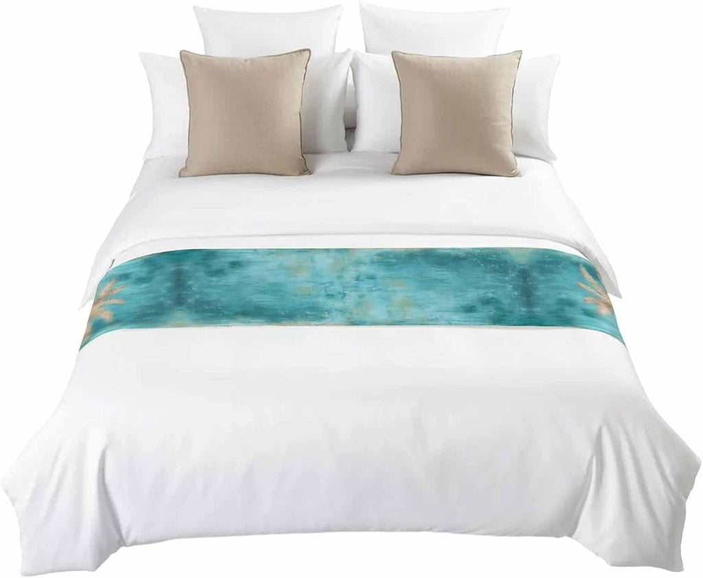 Coastal Beach Tree Bed Runner Scarf King Size, Vintage Teal Brown Tropical Palm Tree Luxury Bed Throw Runners & Scarves for Twin Full Queen King Foot of Beds, Bedroom Decoration, 94"x20"