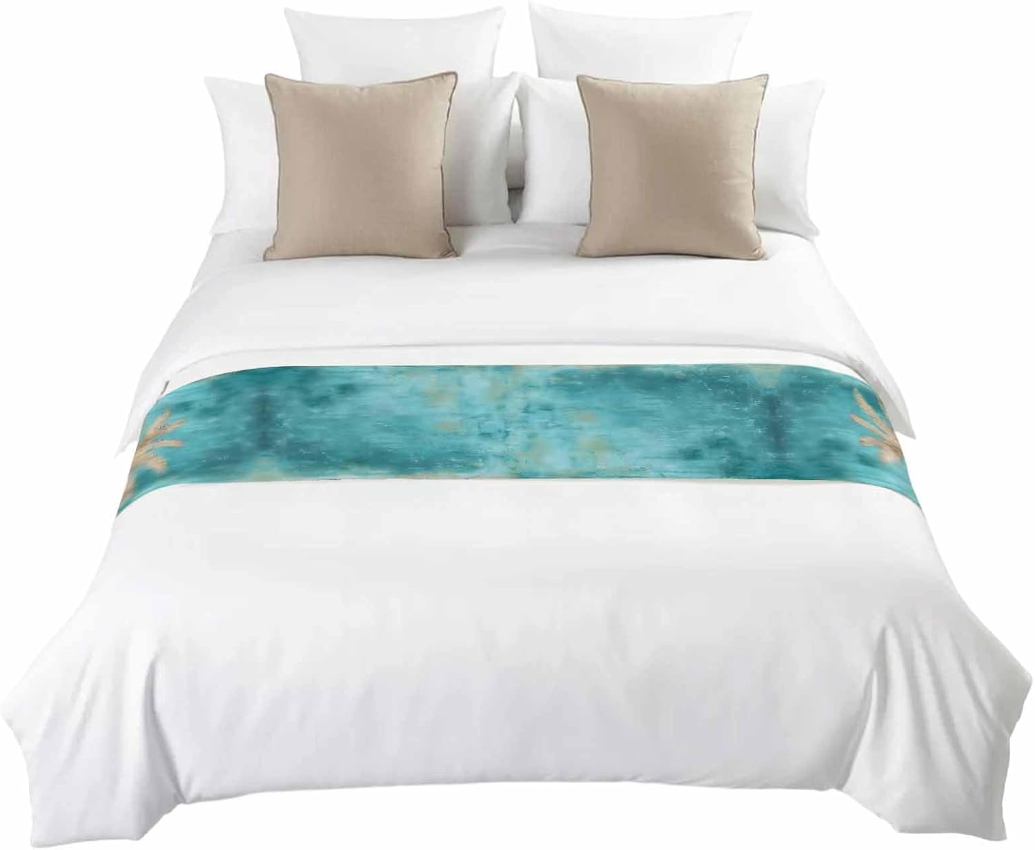 Coastal Beach Tree Bed Runner Scarf King Size, Vintage Teal Brown Tropical Palm Tree Luxury Bed Throw Runners & Scarves for Twin Full Queen King Foot of Beds, Bedroom Decoration, 94"x20"