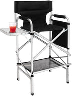 mefeir 31" Tall Folding Directors Chair with Side Table Storage Bag,Portable Makeup Artist Bar Height, Aluminum Frame 300 lbs Capacity, 19.2" D x 23.6" W x 45.6" H