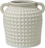 White Ceramic Vase with Handles | Farmhouse Boho Style, Textured Waffle Weave, Table Decor, For Pampas Grass