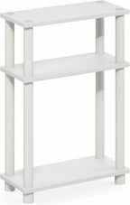 Furinno Turn-N-Tube Narrow Side Table, 3-Tier Rectangular Modern End Table with Storage Shelf, Slim Toolless Assembly Nightstand, Night Stand, Bedside Table, for Living Room, Bedroom, White