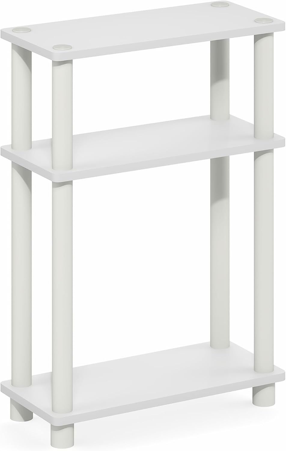 Furinno Turn-N-Tube Narrow Side Table, 3-Tier Rectangular Modern End Table with Storage Shelf, Slim Toolless Assembly Nightstand, Night Stand, Bedside Table, for Living Room, Bedroom, White