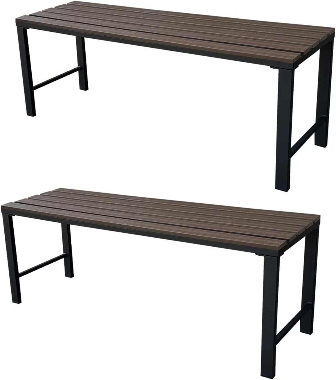 Outdoor Backless Bench, Set of 2,Weatherproof Patio Bench with Slatted Seat, All-Weather Garden Bench for Porch, Patio, Lawn and Backyard, Walnut