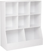 DINZI LVJ Toy Storage Organizer, Kids Bookshelf, Wood Toy Storage Cabinet, 3-Tier 8 Cubby Children Bookcase, 35.4" L Toddler Book Shelf for Playroom, Living Room, Nursery, Hallway, Classroom, White