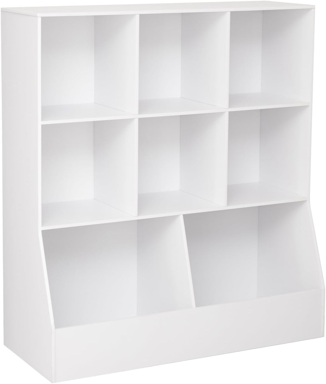 DINZI LVJ Toy Storage Organizer, Kids Bookshelf, Wood Toy Storage Cabinet, 3-Tier 8 Cubby Children Bookcase, 35.4" L Toddler Book Shelf for Playroom, Living Room, Nursery, Hallway, Classroom, White