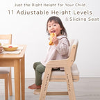 タンスのゲン TANSU NO GEN Japanese Wooden Chair, Height Adjustment for Babies and Toddlers Aged 4-12, up to 99.2 lbs, Designed in Japan, Slide The seat, Brown,4960040102(113286)