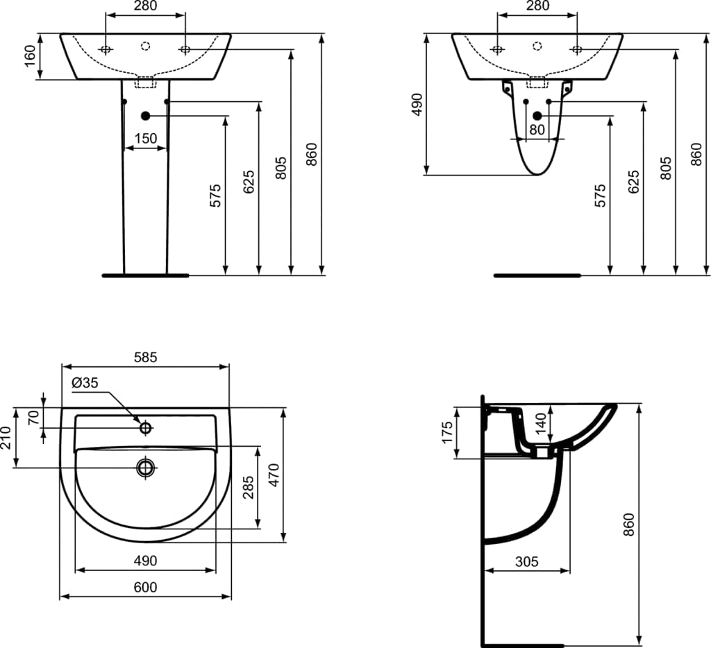 Ideal Standard - Eurovit Washbasin 600x470mm Single Hole - White