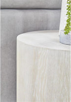 Pemberly Row Round Oak Veneer End Table, 22 in Diameter, Natural Gray Finish, Brushed Silver Metal Base, Diamond Pattern Top, Sleek Contemporary Design, Living Room Furniture