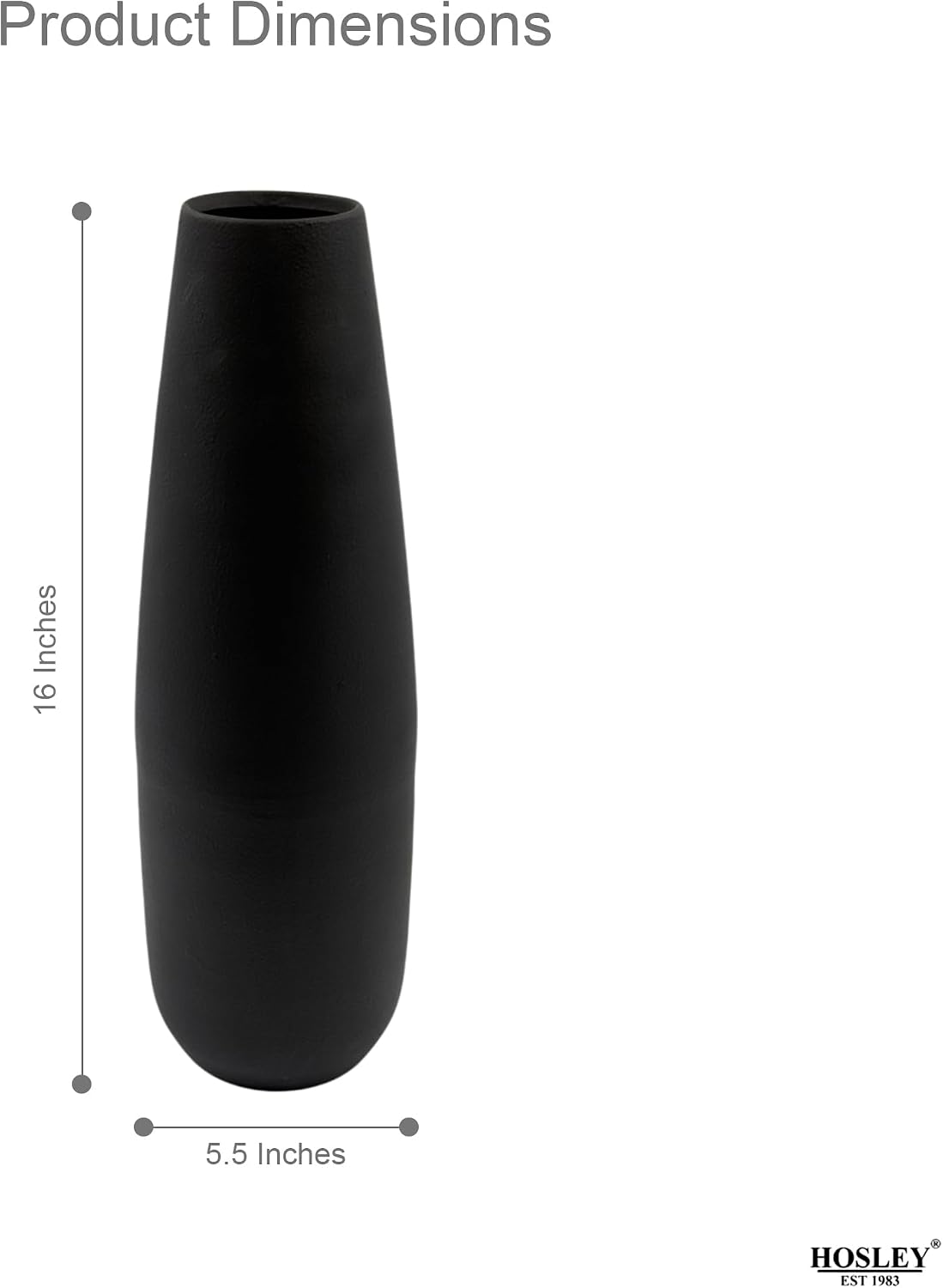 Hosley 16-Inch High Black Vase for Vases Home Decor, Large Vase Ideal for Dried Flowers, Floral Arrangements, Weddings, Home, Office, Elegant Metal Design