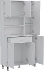Kitchen Pantry Cabinet, Two Open Shelves, One Drawer, Multiple Cabinets, White,for Kitchen