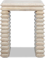 Jennifer Taylor Home Veda 20" Reclaimed Wood Stacked Geometric Waterfall Side Table, Whitewashed Natural Reclaimed Pine Wood