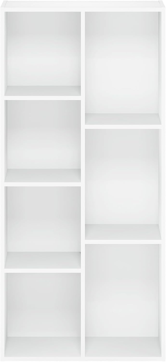 Furinno LUDER Book Shelf, 7-Cube Bookshelf, Bookcase with Open Shelves, 9.4 x 19.5 x 41.7, Easy Assembly, for Living Room, Bedroom, Home Office, Plain White