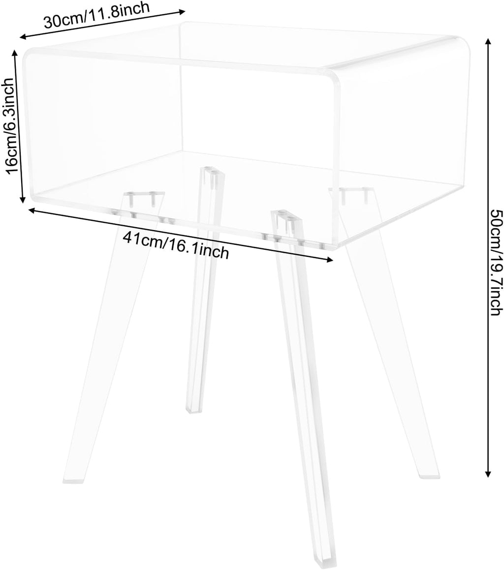 Clear Acrylic Nightstand with 2 Tiers, Modern Transparent Bedside Table, 16.5x11.8x21.7 Inches, Storage Organizer for Bedroom, Living Room, Apartment