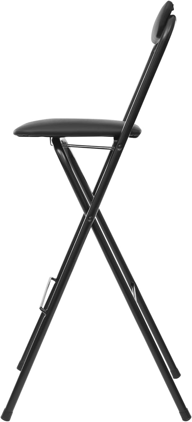 LOYALHEARTDY 1 Pcs Folding Stool, 29.5 in Folding Counter Height Bar Stool with Backrest Cushioned Padded Folding Stool Portable Bar Stool for Camping Kitchen Home Office (Black, 29.5 in)