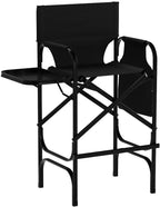 mefeir 30" Tall Directors Chair Black Folding with Side Table Storage Bag,Portable Makeup Artist Bar Height, Aluminum Frame 300 lbs Capacity, 19.2" D x 23.6" W x 45.6" H