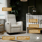 Jaymar Nelly Modern Nursery Glider Recliner Chair – Cozy Nursing Chair with 360° Swivel for New Parents, Gentle Motion, Compact Design, Lumbar Support – Made in Canada (Vanilla/Beyond Sheep Fabric)