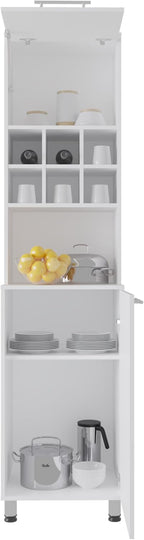 19.7" D*19.6" W*80.3" H Storage Cabinet with 6 Spice Cubbies, 2 Shelves & Single Door, Rectangular Kitchen Pantry, Modern Minimalist, for Living Room, Dining Room, White