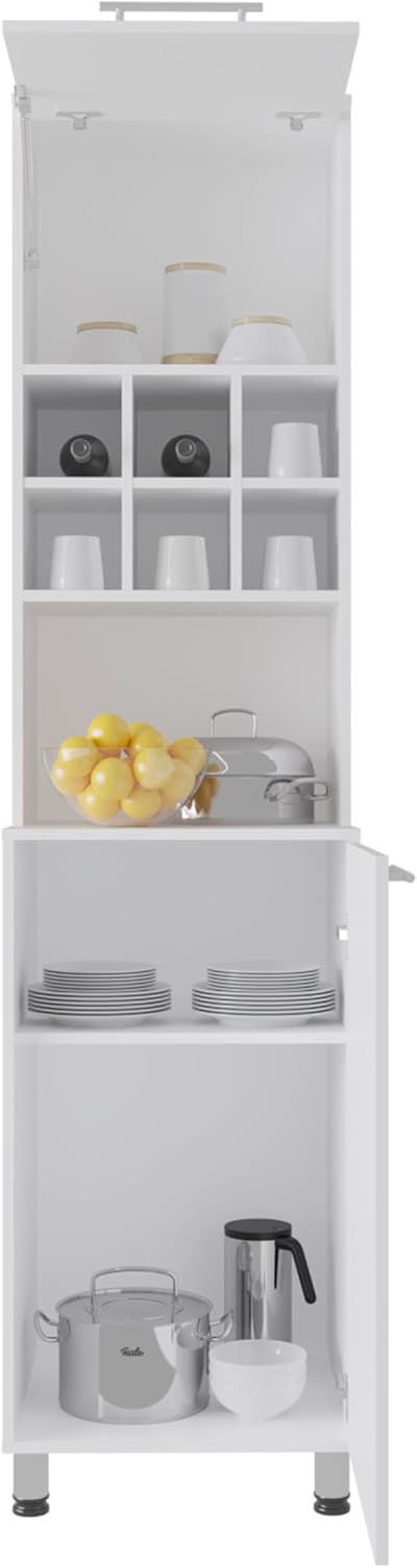 19.7" D*19.6" W*80.3" H Storage Cabinet with 6 Spice Cubbies, 2 Shelves & Single Door, Rectangular Kitchen Pantry, Modern Minimalist, for Living Room, Dining Room, White