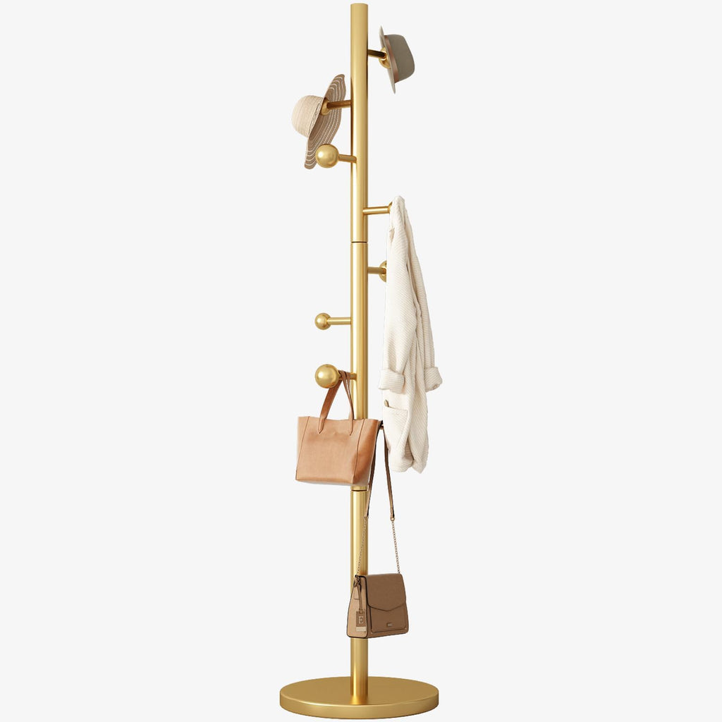 Coat Rack Freestanding Coat Tree with 8 Hooks Coat Hanger Stand,Gold | Heavy Duty Metal Coats Rack Stand for Jacket Hat Clothes Bag Stainless Steel Hall Tree Hat Racks for Entryway Bedroom Hallway