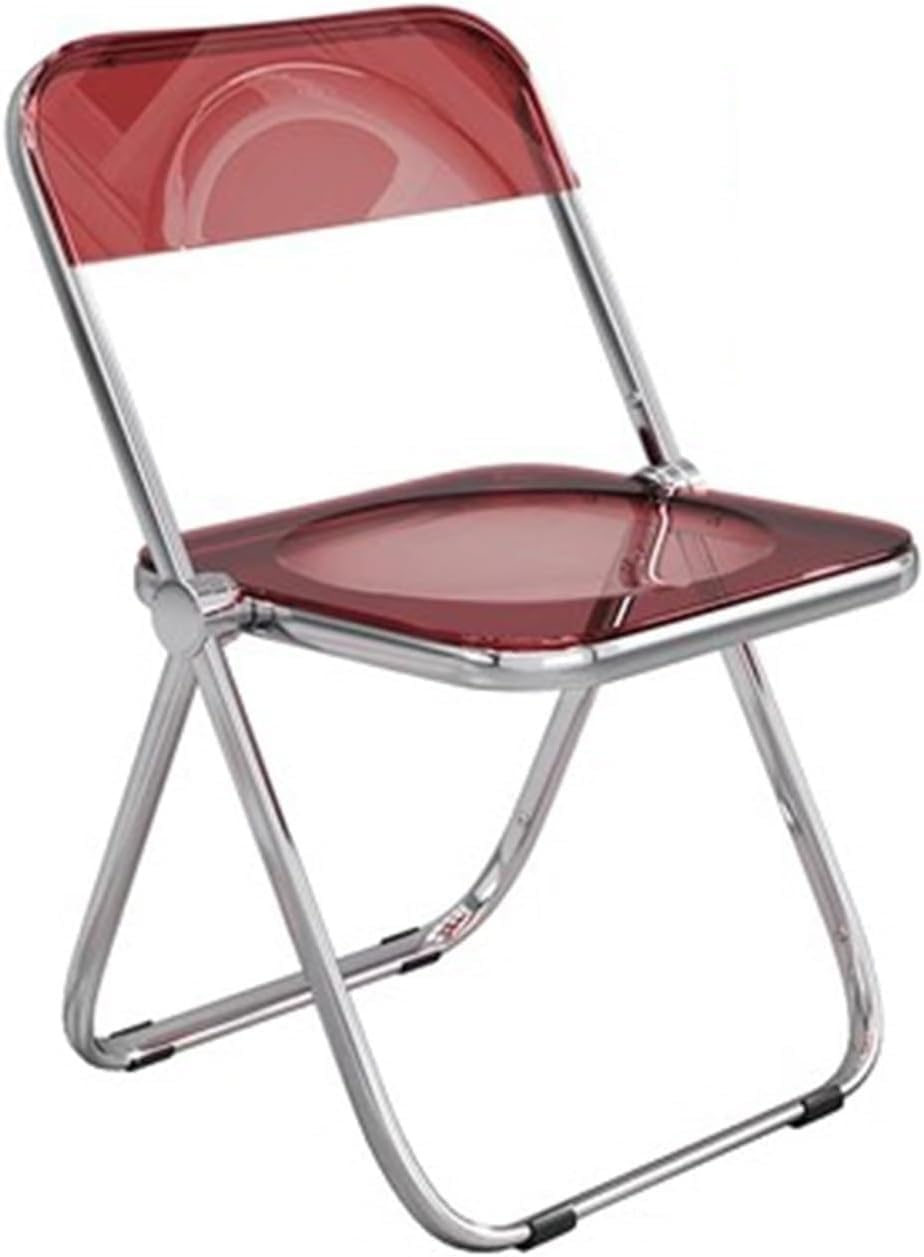 Modern Folding Dining Chair for Bedroom Home Transparent Backrest Stool with Simple Design Green Dining(Red)