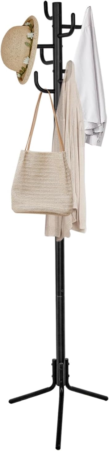 Standing Coat Rack, Metal Coat Rack Freestanding with 9 Hooks, Coat Tree, Modern Coat Hanger Stand for Entryway,Bedroom, Hallway, Office, Perfect for Hats, Bags, Clothes, Black