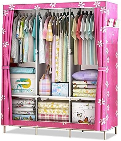 Wardrobe Simple Wardrobe Fabric Folding Clothes Storage Cabinet DIY Assembly Reinforced Frame Bedroom Organizer for Home Dorm Clothing Closet Wardrobe Rack (Color : B)