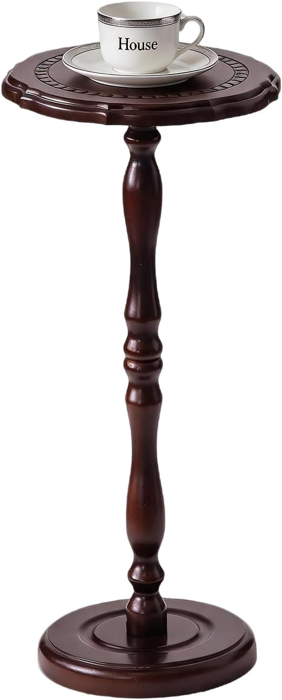 100% Solid Wood Small Side Table, Drink Table for Small Spaces, 25.6“ Round End Table Accent Nightstand for Bedroom, Living Room, Corners and Office, Brown