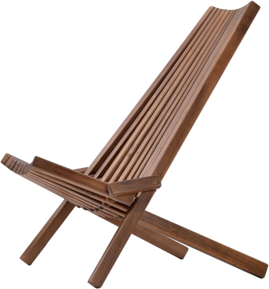 Folding Wood Chair, Outdoor Wooden Patio Chair and Garden Lounge Seat, Foldable Seating for Backyard Porch Deck Lawn Balcony Camping Picnic Use