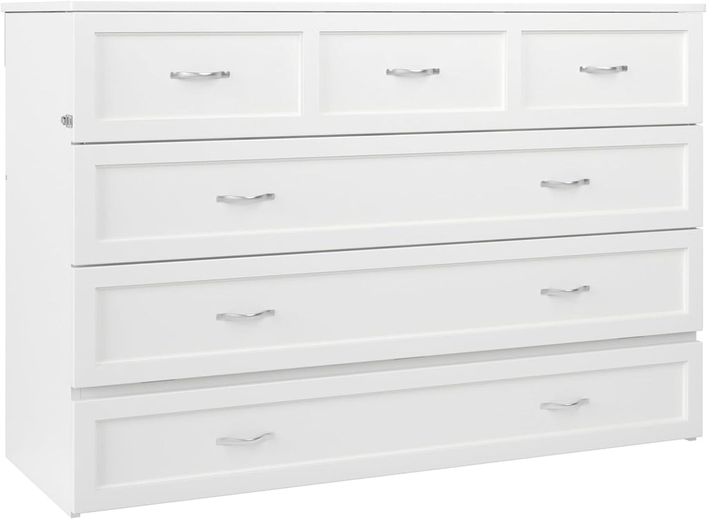 AFI, Northfield Murphy Bed Chest Queen with 6" Mattress, Storage Drawer & Built-in USB Charger, White
