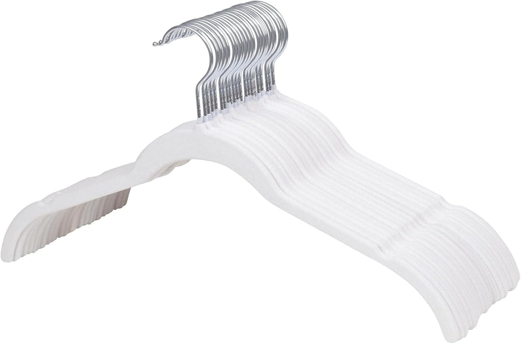 ManGotree Velvet Shirt Hangers for Women, 16.5'' Suit Hangers with Shoulder Groove, Non-Slip Dress Clothes Hanger for Coats, Tank Tops, Shirts, Blouses, Shorts (22 Pack, White)