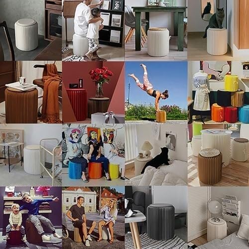 Portable Folding Paper Chair Modern Honeycomb Design Ultrathin Round Stool for Living Room Bedroom & Hallway Lightweight(Black,30cm)