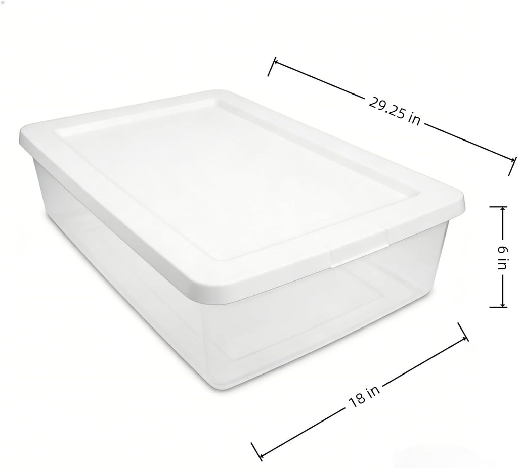 2 Pack 41 Quart Clear Storage Bin with Lid, Clear Plastic Container with Secure Snapping Lids, Under Bed Storage Container, Stackable Bin for Home and Office Organization, White