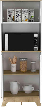Pamplona Microwave Tall Cabinet - Light Oak & White Finish for Kitchen Storage