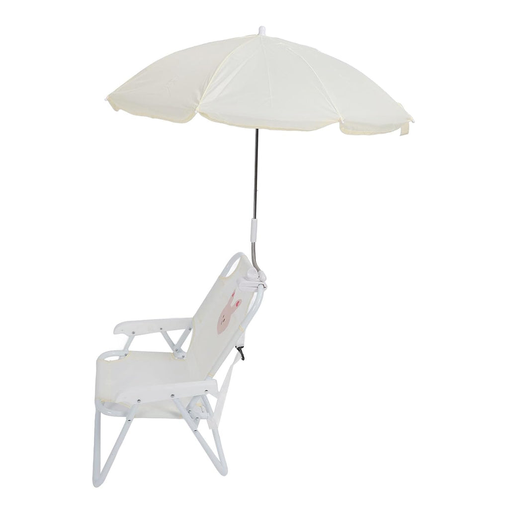 Kids Beach Chair with Umbrella Cute Cartoon Animal Print Foldable Portable Baby Camping Chair for Outdoor Activities (Rabbit)