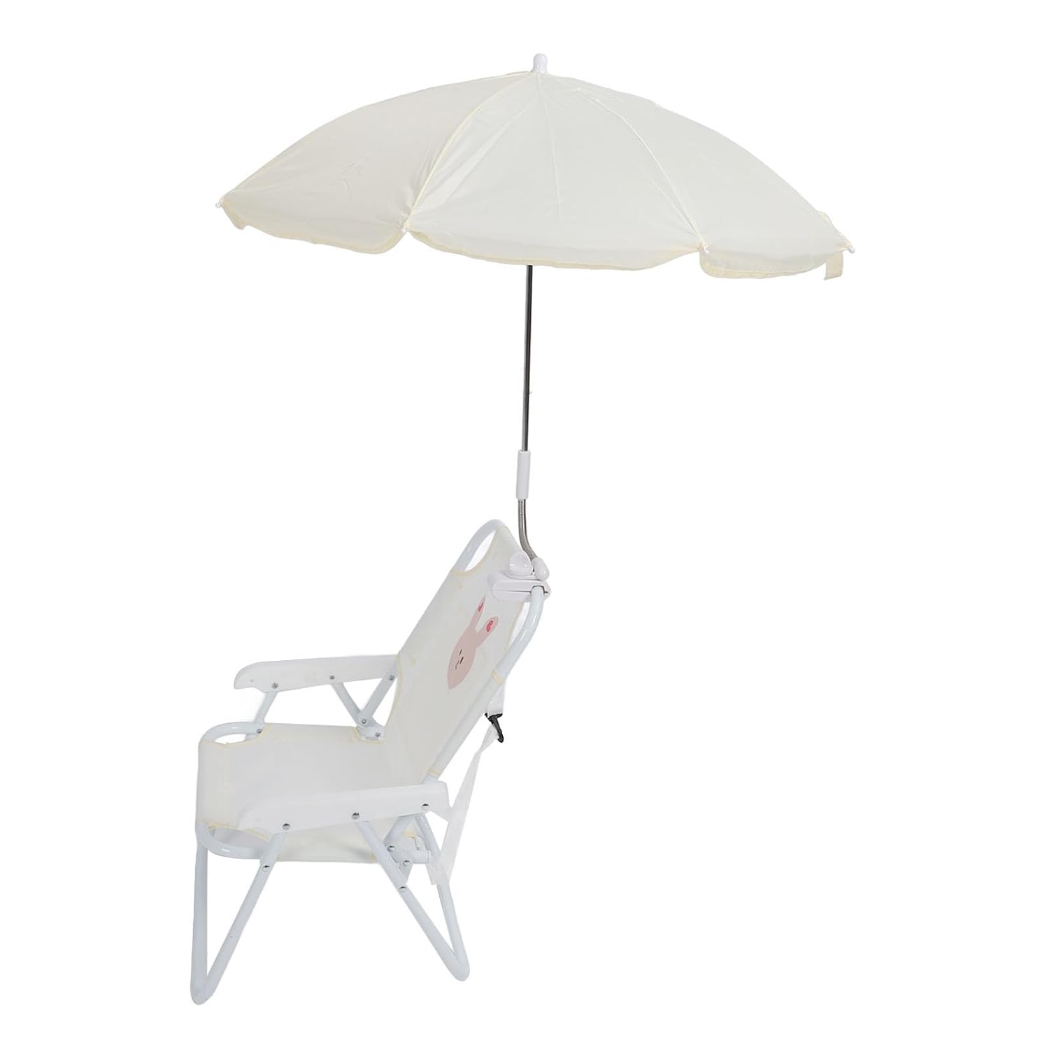 Kids Beach Chair with Umbrella Cute Cartoon Animal Print Foldable Portable Baby Camping Chair for Outdoor Activities (Rabbit)