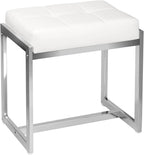 Vanity Stool Chair, Modern PU Leather Ottoman Foot Rest for Vanity Bench with Silver Metal Legs, Multifunctional Chairs for Makeup, Bedroom, Living Room, Small Makeup Stools White&Silver