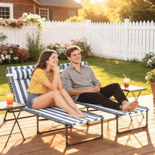 Outsunny Folding Chaise Lounge Chair Outdoor Set of 2 Mesh Seat Blue/White | Foldable, Sun Tanning Chair, Chaise Lounger, 4-Position Reclining Back, for Outside Patio Beach Poolside Backyard