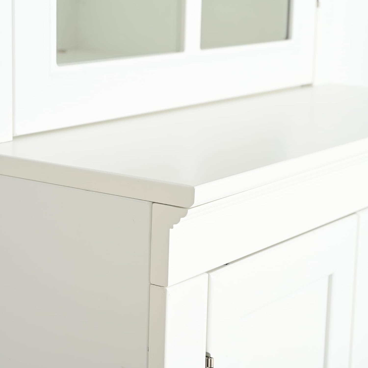 Chic 75.25'' White Freestanding Pantry Cabinet with Glass Door, Ideal for Kitchen & Living Room - Double-Action Doors for Easy Access!