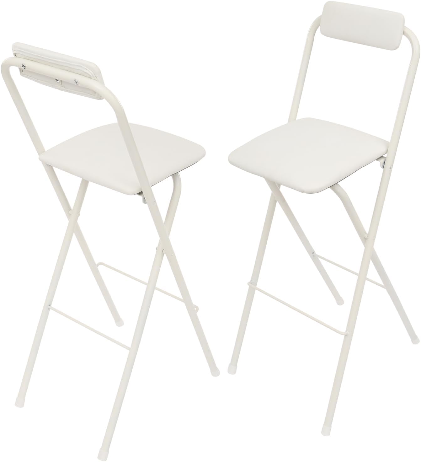 2-Pack White Folding Bar Chairs - 75cm Seat Height, Perfect for Any Space! Tall, Portable & Easy to Store. Great for Parties, Gardens & Home. Get Seating Sorted in a Snap!