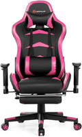 POWERSTONE Massage Gaming Chair with Footrest, Reclining Ergonomic Computer Chair with Lumbar Support, High-Back PU Leather Office Chair for Adults Teens Pink