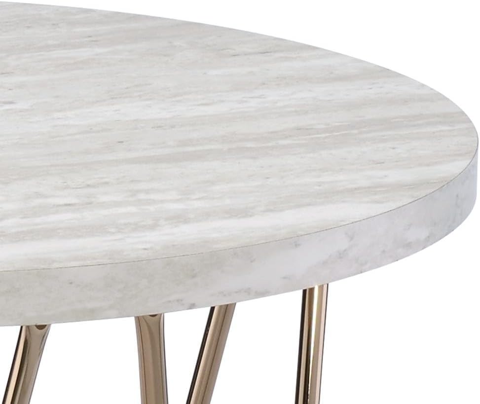 Starlight Canyon Home Faux Marble Top End Table, 24" H, Metal Tube Construction, Easy Assembly, Adjustable Levelers, Gray/White