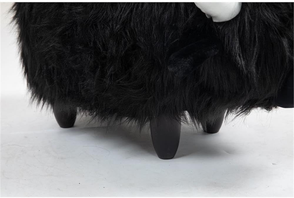 Pemberly Row Harry the Cow Storage Ottoman, Black Faux Fur Upholstery, Wood Frame, Hidden Storage, 14.96" W x 24.8" D x 14.56" H, Kids' Room, Playroom, or Living Room Furniture