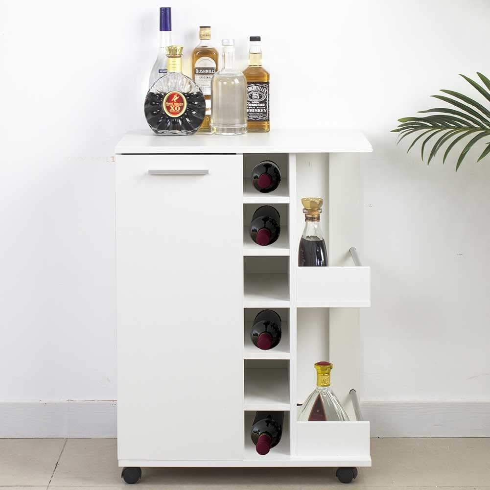 BAKAJI Corner Bar Cabinet with Metal Door and Handle 2 Side Shelves (White)