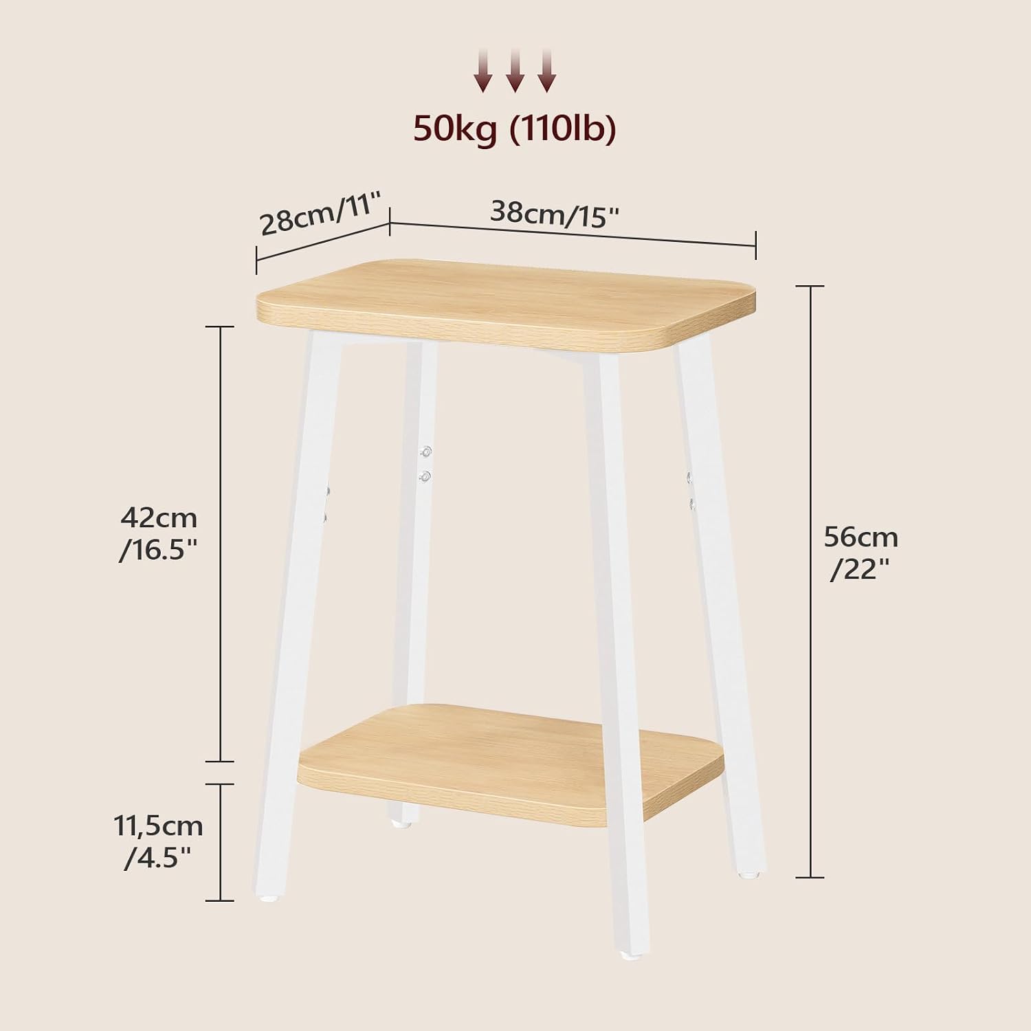 MAHANCRIS Side Table, Small Rectangular End Table with Storage Shelf, 2-Tier Bedside Table Sofa Couch Table, Nightstand for Small Spaces, Living Room, Bedroom, Natural ETBN4701