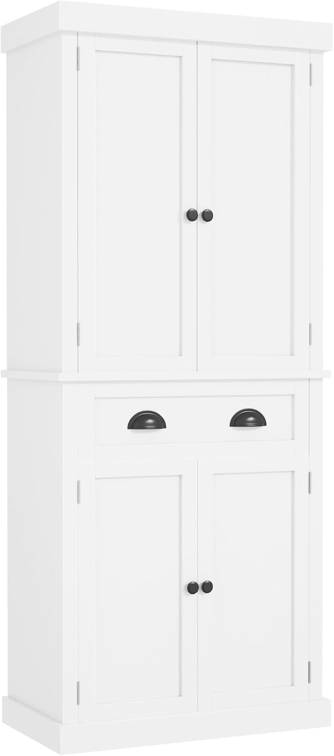Flamaker 72" Kitchen Pantry Cabinet, Tall Pantry Storage Cabinet with Drawer and 4 Adjustable Shelves, Freestanding Pantry Cupboard Cabinet for Kitchen, Dining Room and Living Room (White)
