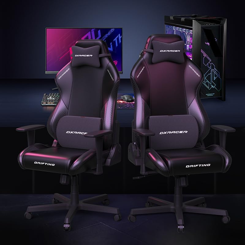 DXRacer Drifting Computer Gaming Chair - Ergonomic Office Chair with Adjustable Recline, Rocking, Cooling Gel Foam Headrest, 3D Armrests, Memory Foam Lumbar Support, Large, Black