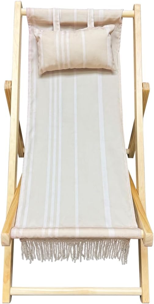 Children’s Vintage Sun Lounger Sling Chair | Wooden Frame with Canvas Fabric | Outdoor Folding Deck Chair for Kids Ages 5+ | Portable & Lightweight for Backyard, Poolside, or Beach (Rope)