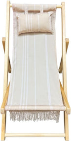 Children’s Vintage Sun Lounger Sling Chair | Wooden Frame with Canvas Fabric | Outdoor Folding Deck Chair for Kids Ages 5+ | Portable & Lightweight for Backyard, Poolside, or Beach (Rope)